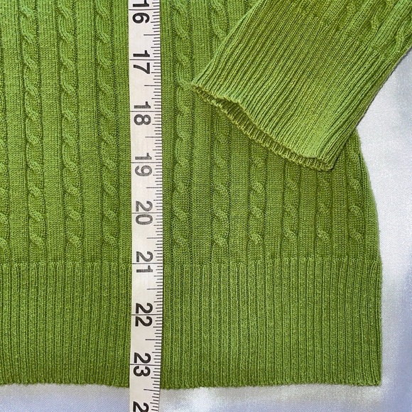 Olive Green Cotton Cable Knit Crewneck Sweater Button Accents Preppy Classic SM - Picture 7 of 10